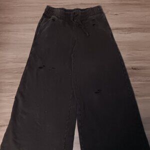 Aerie Womens Wide Leg Distressed Sweatpants Black Small